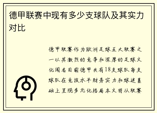 德甲联赛中现有多少支球队及其实力对比